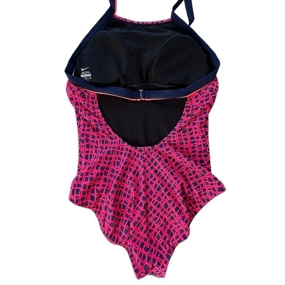 Nike One Piece Halter Top Swimsuit geometric Pink and Blue, Athletic Size Medium - Picture 2 of 11